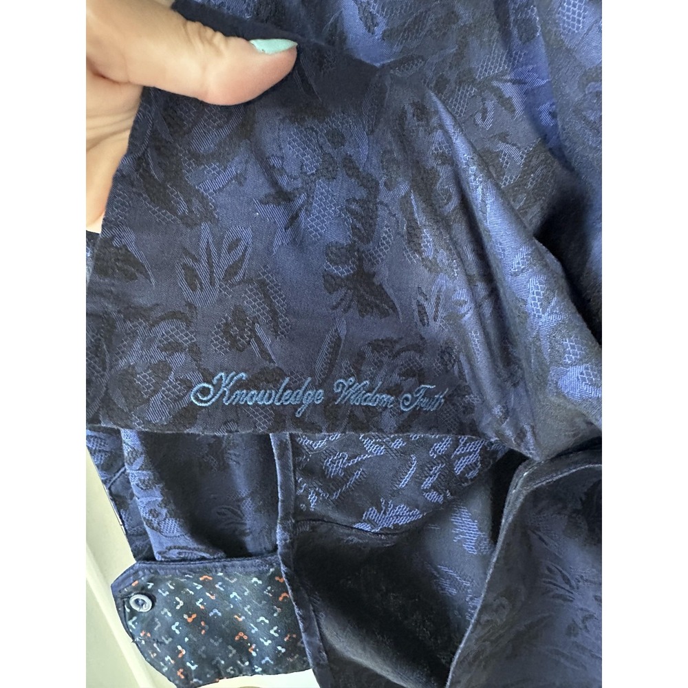 Robert Graham Shirt Mens Medium Blue Floral Jacquard Button Down Contrast Cuffs - Picture 4 of 6